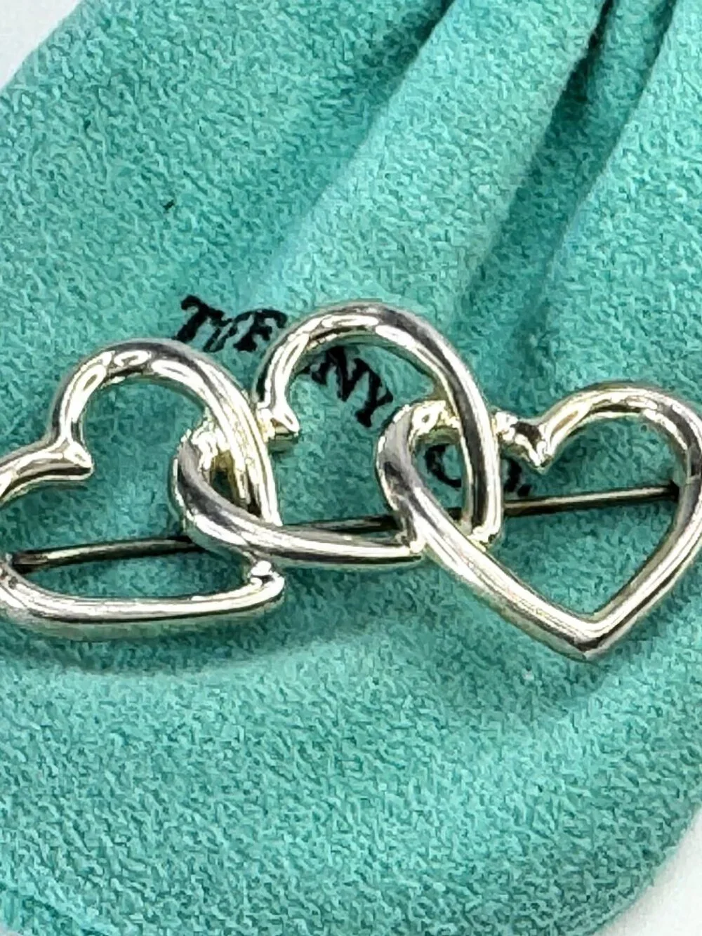 Vintage Tiffany & Co. Sterling Silver Triple Open Heart Brooch Pin JR1876